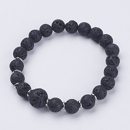 Honeyhandy Natural Lava Rock Beads Stretch Bracelets, with 304 Stainless Steel Bead Spacers, 2-1/2 inch(63mm)