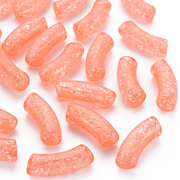 Honeyhandy Transparent Crackle Acrylic Beads, Curved Tube, Light Salmon, 35x11.5x13.5mm, Hole: 3.5mm, about 148pcs/500g