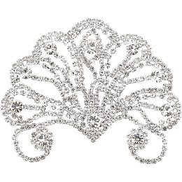 FINGERINSPIRE Rhinestone Applique Peacock 3.3x2.6Inch Tail Shape Elegant Silver Crystal Rhinestone for Wedding Dress Sewing Rhinestone Patches for Gown Headpiece, Dress, Shoes, Bags or DIY Craft