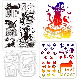 GLOBLELAND Cat Magic Book Clear Stamps and Die Sets Magic Book Stamps and Embossing Dies Set for Card Making Cat Pet Stencil Template for DIY Scrapbook Decoration Handmade Crafts Notebook