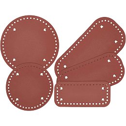 PandaHall Elite 5 Sizes Crochet Bag Bottom, 5pcs Oval/Round/Rectangle Bottom Bag Leather Bottom Shaper Pad for Bags Cushion Base with Golden Alloy Nail for DIY Bag Shoulder Bags Purse Making, Brown