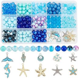 PandaHall Elite 345pcs Blue Beads Charms Ocean Beads Shell Starfish Charms Mermaid Charms Pendants Summer Beach Beads Charms for Boho Hawaii Bracelets Necklaces Earring Crafts Jewelry Making