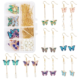 SUNNYCLUE DIY Butterfly Dangle Earring Making Kits, Butterfly & Geometry Alloy Pendants, Brass Earring Hooks & Jump Rings & Pins & Links, Mixed Color, 15.5x22x3mm, Hole: 1.8mm