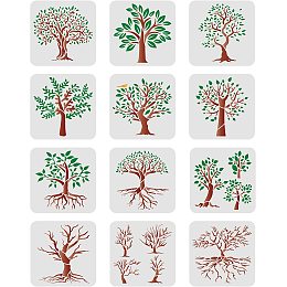 FINGERINSPIRE 12 Pcs Tree Stencils 7.87x7.87 inch Branches Stencils Plastic Trees Branches Pattern Stencils Reusable Tree Stencil Sets Tree of Life Stencils for Painting on Wood Floor Wall Window