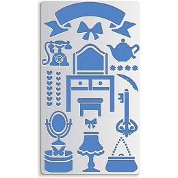 BENECREAT 4x7 Inch Metal Stencils, Heart, Bows, Bag Telephone and dresser, for Wood carving, Drawings and Woodburning, Engraving and Scrapbooking Project