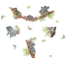 SUPERDANT Tree Climbing Koala Wall Decal Colorful Australian Animal Wall Stickers Koala Family With Flowers Wall Art Sticker for Chlidren 's Room Nursery Decoration 29x90cm