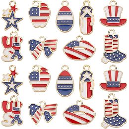 SUNNYCLUE 1 Box 54Pcs USA Charms Patriotic Charms American Flag 4th of July Independence Day Charms Enamel Red Blue Hat Charm Egg Bowknot Star Charm for Jewelry Making Charm DIY Earrings Supplies