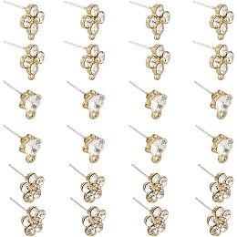 SUPERFINDINGS 24Pcs 3 Styles Rhinestone Earring Stud Finding Alloy Hypoallergenic Earrings, Earrings Posts with Loop with Crystal Rhinestones and Horizontal Loops for DIY Jewelry Making Findings