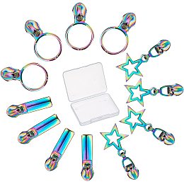 GORGECRAFT 1 Box 12PCS Rainbow Zipper Pulls #5 Sliders Auto Lock Zipper Pull Colorful Star Round Rectangle Metal Replacement Repair Kit Bulk Teeth Zipper Head for DIY Sewing Tailor Craft Bags Clothing