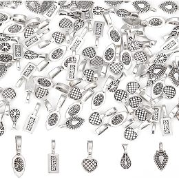 Arricraft 100 Pcs Glue on Bails, 5 Styles Mixed Tibetan Style Charms Alloy Assorted Flat Pad Bails Tag Charms for Earring Necklace Jewelry Findings Crafting