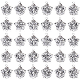 SUNNYCLUE 60Pcs Tibetan Style Zinc Alloy Connector Charms, Flower Links, Antique Silver, 21x26x2mm, Hole: 1.8mm