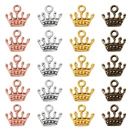 20Pcs 4 Colors Zinc Alloy Pendants, Crown Shape, Mixed Color, 13x14x3mm, Hole: 2mm, 5pcs/color