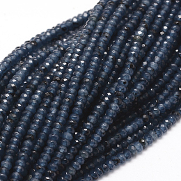 Honeyhandy Dyed Natural Malaysia Jade Rondelle Beads Strands, Faceted, Prussian Blue, 4x2~3mm, Hole: 1mm, about 115pcs/strand, 14 inch