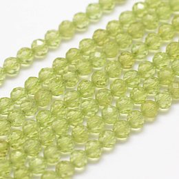 Honeyhandy Natural Peridot Beads Strands, Faceted, Round, 3mm, Hole: 0.5~0.6mm, about 144~151pcs/strand, 15.3~15.7 inch(39~40cm)