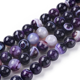 Honeyhandy Natural Striped Agate/Banded Agate Beads Strands, Dyed & Heated, Round, Indigo, 4mm, Hole: 0.5mm, about 91~93pcs/strand, 14.96 inch(38cm)