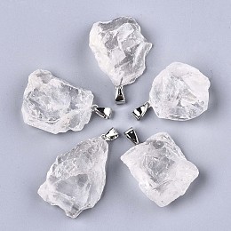 Honeyhandy Raw Rough Natural Quartz Crystal Pendants, with Platinum Plated Iron Bails, Nuggets, 30~50x25~30x13.5~18.5mm, Hole: 5.5x3.5mm