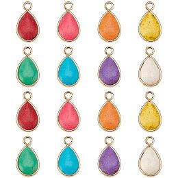 PandaHall Elite Stone Pendants, 16pcs 8 Colors Teardrop Shape Synthetic Turquoise Pendants with Light Gold Plated Brass Edge Necklace Pendants Gemstone Charms for Earrings Bracelet Jewelry DIY Crafts