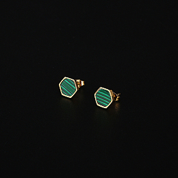 Honeyhandy Natural Malachite Hexagon Stud Earrings, 304 Stainless Steel Earrings, Real 18K Gold Plated, No Size