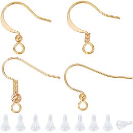 Beebeecraft 1 Box 48Pcs Earring Hooks Findings 18K Gold Plated Brass French Earring Hook 4 Style Ear Wires with Loop for DIY Earring Making