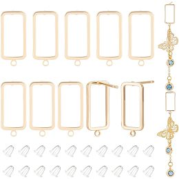 Arricraft 10 Pcs Brass Earring Studs, Light Gold Hollow Square Earring Stud Rectangle Earring Post with 30 Pcs Plastic Ear Nuts for Women DIY Dangle Earrings Making