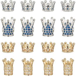 NBEADS 16 Pcs Cubic Zirconia Crown Beads, 4 Styles Brass King Crown Charms Beads Golden and Silver Rhinestone Spacer Beads for DIY Crafts Jewelry Making Valentine's Day Gifts