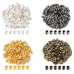 Honeyhandy 600Pcs 4 Colors Brass Crimp Beads, Tube, Mixed Color, 2x2x0.15mm, Hole: 1.5mm, 150pcs/color