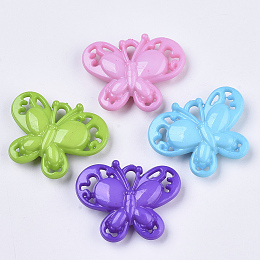 Honeyhandy Opaque Acrylic Pendants, Butterfly, Mixed Color, 25x32x8.5mm, Hole: 3x5mm, about 200pcs/500g