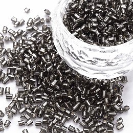 Honeyhandy Glass Bugle Beads, Silver Lined, Gray, 1.8~2.2x1.8~2mm, Hole: 0.8~0.9mm, about 15000pcs/pound