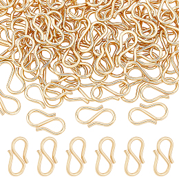 BENECREAT 100Pcs 304 Stainless Steel S-Hook Clasps, Real 18K Gold Plated, 13x7x1mm