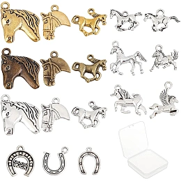SUNNYCLUE 1 Box 72Pcs 18 Styles Horse Charms Bulk Tibetan Alloy Horse Horseshoes Charm Vintage Animal Pendants Horse Head Charms for Jewelry Making Earring Findings Keychain DIY Supplies Adult Women