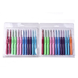 Honeyhandy Plastic Handle Alloy Crochet Hooks Needles, Mixed Color, 180x210x11mm, 12pcs/box