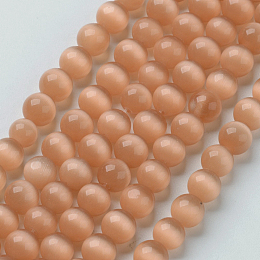 Arricraft Cat Eye Beads, Round, Coral, 6mm, Hole: 1mm, about 66pcs/strand, 15.5 inches