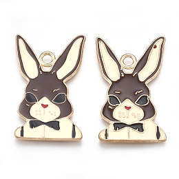 Honeyhandy Alloy Bunny Pendants, Cadmium Free & Lead Free, with Enamel, Rabbit, Light Gold, Colorful, 33x21x1.5mm, Hole: 2.5mm