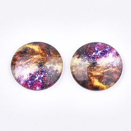 Honeyhandy Starry Sky Pattern Printed Glass Cabochons, Half Round/Dome, Colorful, 25x6~6.5mm