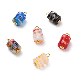 Honeyhandy Column Handmade Millefiori Glass Lampwork Charms, with Iron Flat Head Pins and Alloy Spacer Beads, Mixed Color, 17x19.5mm, Hole: 3mm