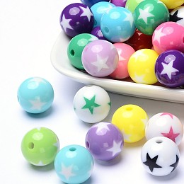 Honeyhandy Round Acrylic Craft Beads, Mixed Color,  about 16mm in diameter, hole: about 2mm, about 220pcs/500g