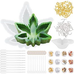 Olycraft DIY Maple Leaf Ashtray Silicone Molds Kits, Stirring Rod, Disposable Latex Finger Cots, Transfer Pipettes, Silicone Stirring Bowl, Zinc Alloy Cabochons, Nail Art Tinfoil, Mixed Color, 15.7x17.5x3.5cm, Inner Diameter: 15.2x17cm, 1pc