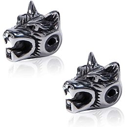 Unicraftale 304 Stainless Steel Beads, Wolf Head, Antique Silver, 14x11x11mm, Hole: 2mm, 2pcs/box