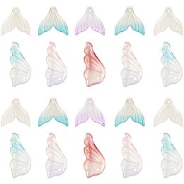 Transparent Spray Painted Glass Pendants, with Glitter Powder, Butterfly Wings & Fishtail Shape, Mixed Color, 120pcs/box