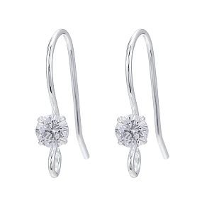 Honeyhandy 925 Sterling Silver Earring Hooks, with Rhinestone, Silver, 13x16mm, Hole: 1.5mm, Pin: 0.5mm