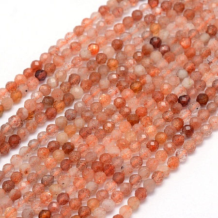 Arricraft Natural Sunstone Beads Strands, Faceted, Round, 2mm, Hole: 0.5mm, about 150pcs/strand, 15.35 inches(39cm)