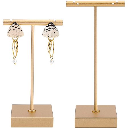 FINGERINSPIRE Alloy Earring Display Stands, Square, Matte Gold Color, 44~45x60x110~130mm; 2sets/bag