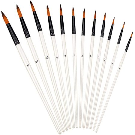 NBEADS 24 Pcs Artist Paint Brushes, 2 Different Sizes Miniature Detail Paint Brushes with White Wooden Handles for Watercolor Model Painting Gouache Tempera Projects