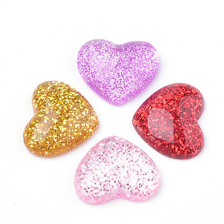 Honeyhandy Resin Cabochons, with Glitter Powder, Heart, Mixed Color, 14x16x5mm