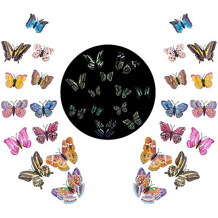 Arricraft 24 Pcs Luminous Butterfly Wall Stickers with Double Faced Adhesive Tapes, 3D Butterfly, Butterfly Wall Decals for Party Wedding Home Decoration, Colorful