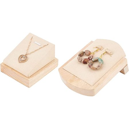 FINGERINSPIRE 2 Styles Necklace Earring Display Stand Wood Display Base with Microfiber Cover Wheat Color Wooden Jewelry Organizer for Pendant, Earrings,Necklaces, Bracelets Selling Display