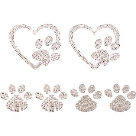 SUPERFINDINGS 6Pcs 2 Styles Car Bling Stickers and Decals Heart Bling Glitter Crystal Diamond Car Decals Dog Paw Rhinestone Self-Adhesive Stickers for DIY Crafts Laptops Bag Car Decoration