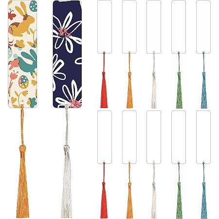 AHANDMAKER 30Pcs Blank Acrylic Bookmark Set 4.7x1.2inch Sublimation Blank Bookmark with 30Pcs 5 Colors Tassels for DIY Projects Present Tags Reading
