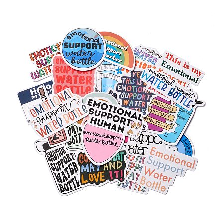 Honeyhandy Cartoon Word Paper Stickers Set, Waterproof Adhesive Label Stickers, for Water Bottles, Laptop, Luggage, Cup, Computer, Mobile Phone, Skateboard, Guitar Stickers Decor, Mixed Color, 3.2~7.4x2.6~7.5x0.02cm, 50pcs/bag