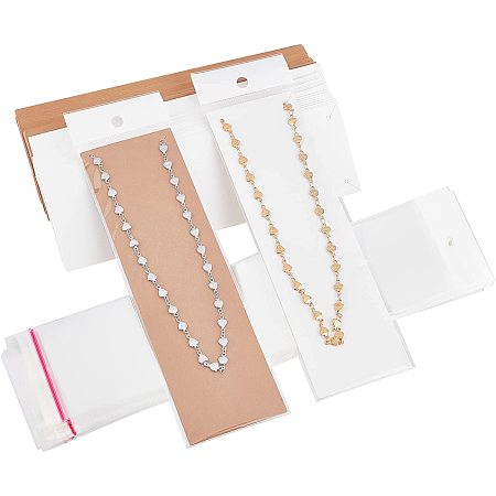 PandaHall Elite Necklace Display Card with Self-Sealing OPP Bags 60pcs Kraftpaper Jewelry Holder 7.3x2.2